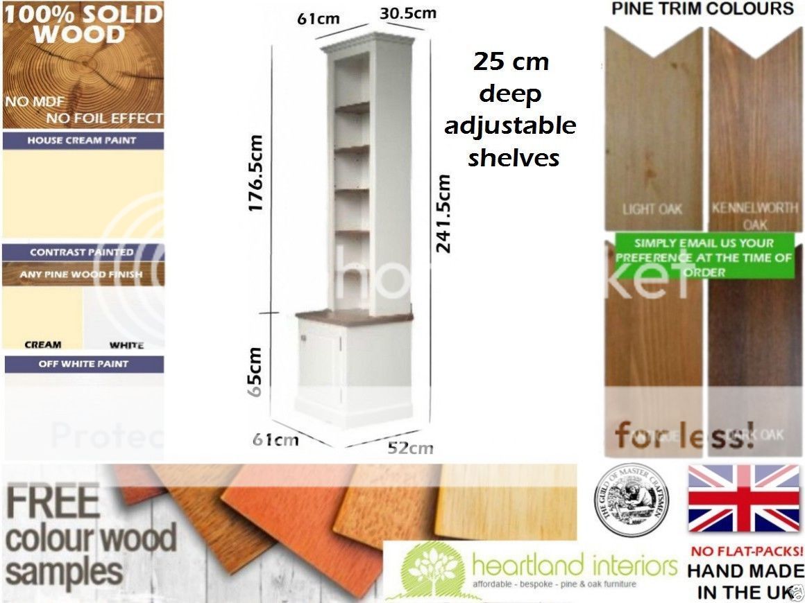 Solid Pine Bookcase, 8ft White Painted Alcove, Display Bookcase with