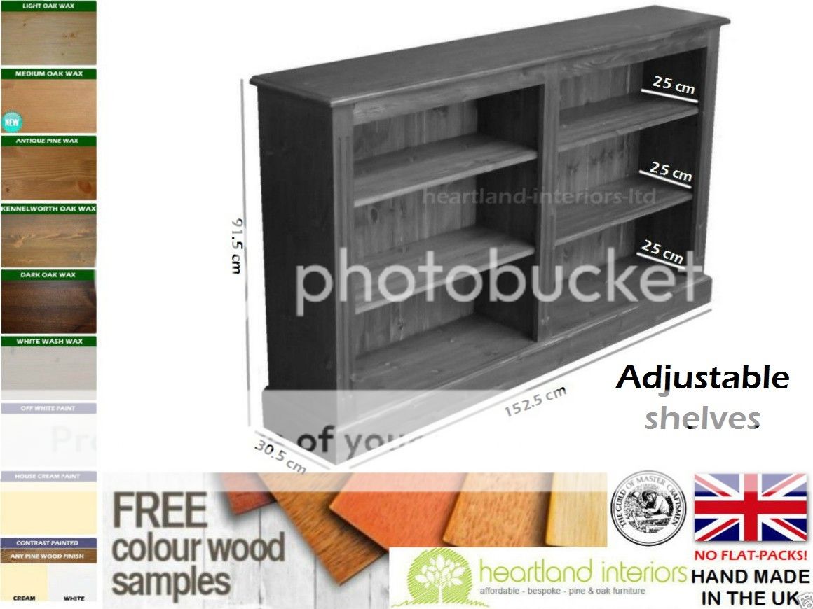 Solid Pine Bookcase, 3ft x 5ft Extra Wide Adjustable Display Split