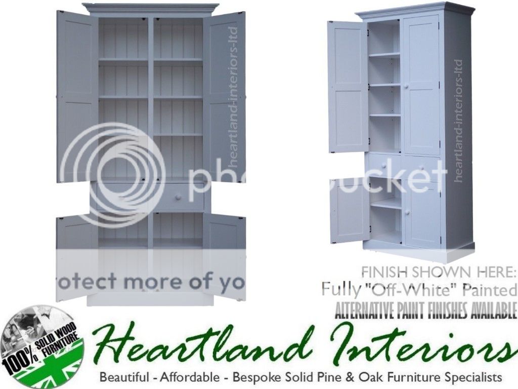 100 Solid Wood Cupboard, 7ft x 3ft White Painted Kitchen/Larder/Pantry