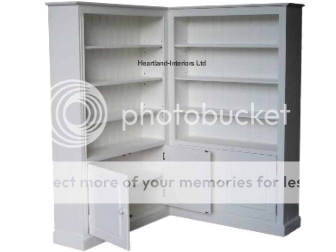 100 Solid Wood Corner Bookcase, Fully White Painted Display Shelving