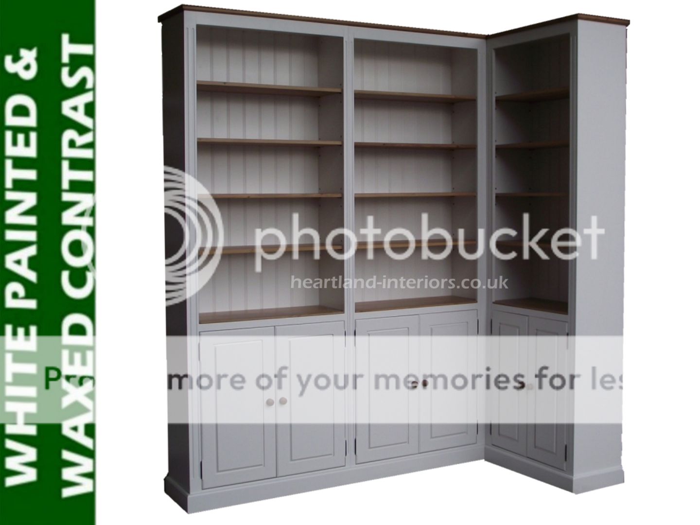 Solid Pine Corner Bookcase, 8' Tall Handcrafted White Painted & Waxed