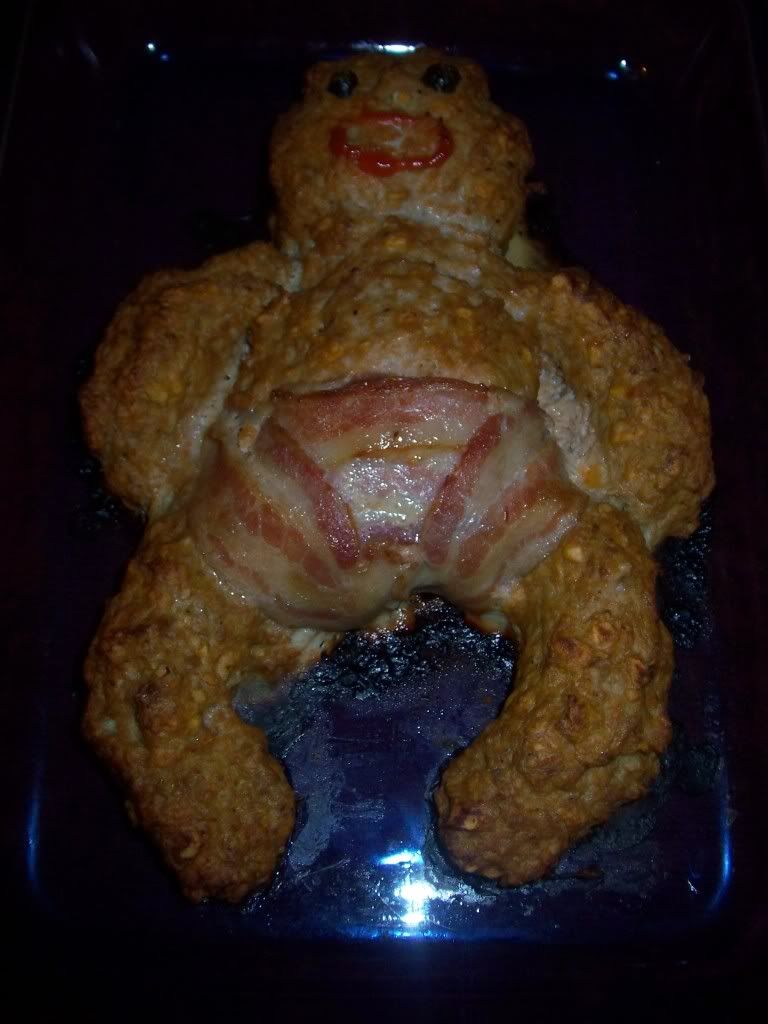 Meatloaf meat loaf baby with diaper made out of bacon