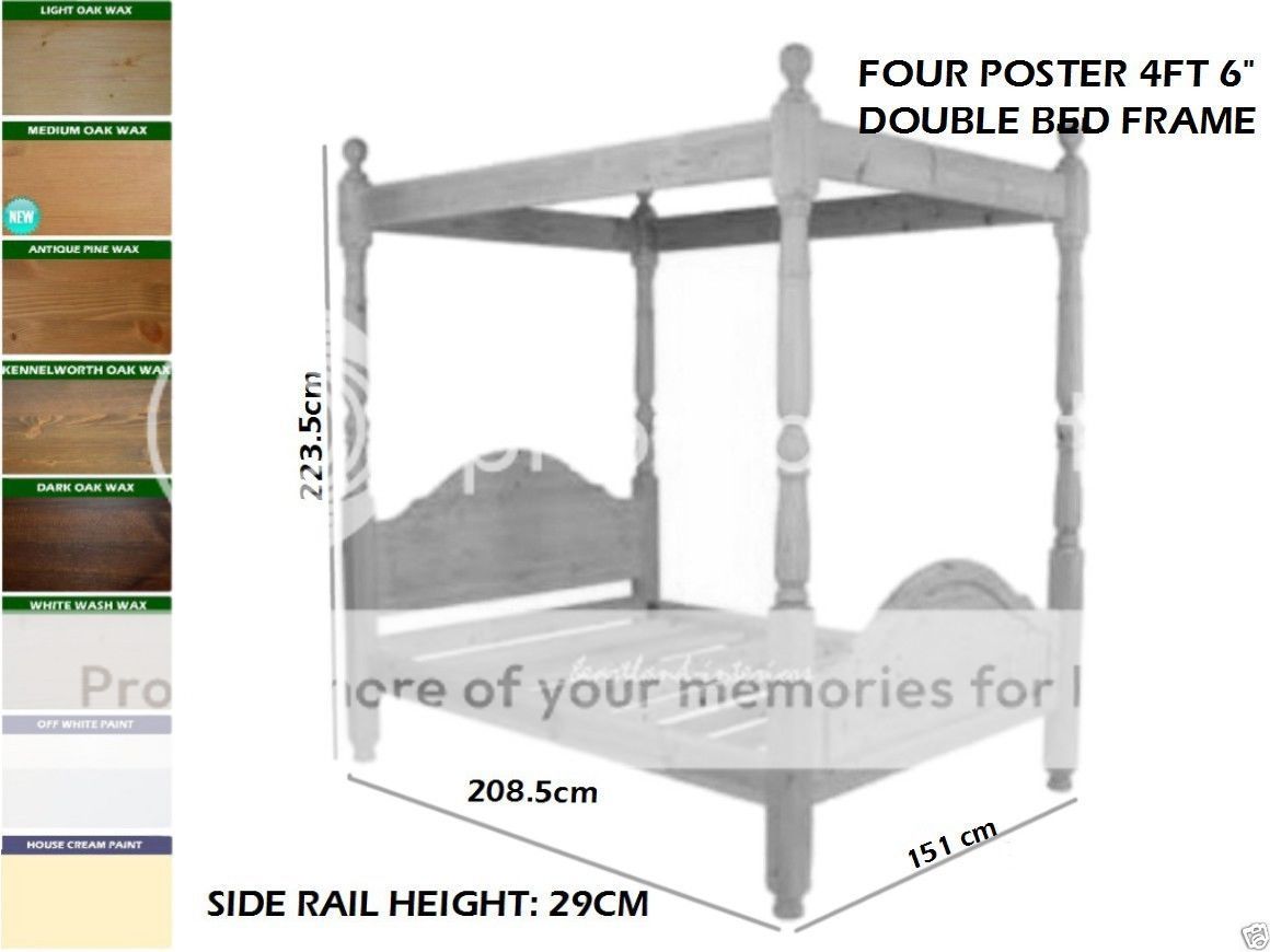 4ft 6 Waxed Painted Solid Pine Four Poster Bed Frame Double King 4ft 6 Waxed Painted Solid Pine Four Poster Bed Frame Double King